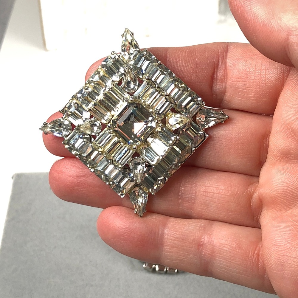 Vintage Brooch Pin 3pc‎ Lot Blue Clear Rhinestone Crystals Silver Tone MCM - Picture 11 of 15